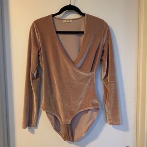 Pink velvet body suit